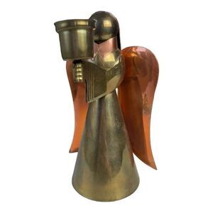 Vintage Brass Copper Angel Candlestick Holder Holiday Christmas Mid- Century EUC